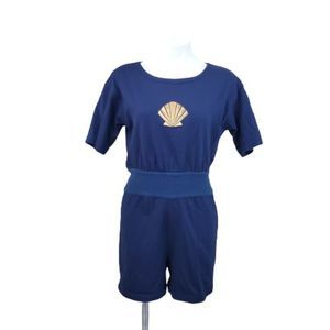 Vintage 1990s La Blanca Embroidered Shell Vacation Romper, Blue,